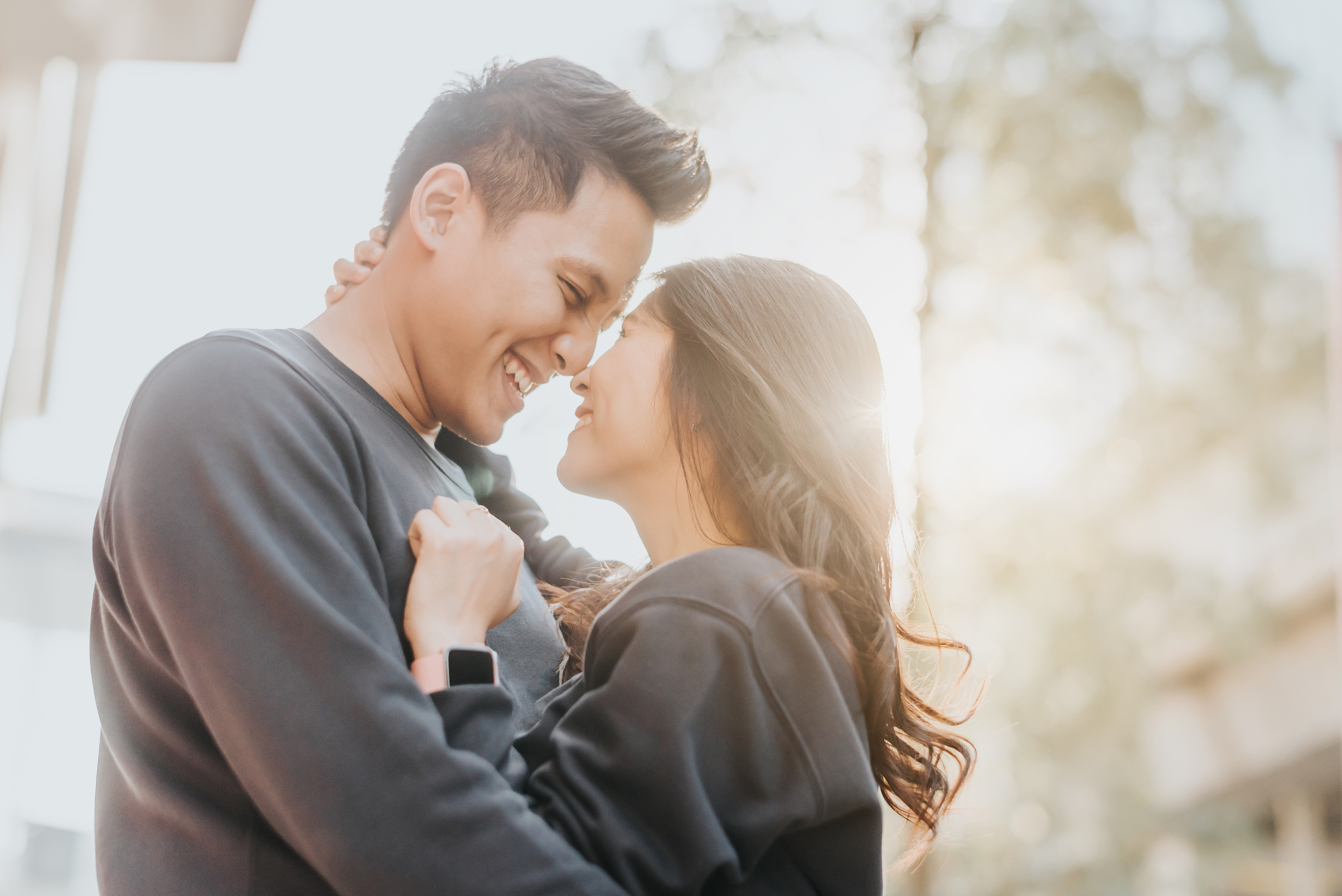 Couple in Love Embracing Outdoors